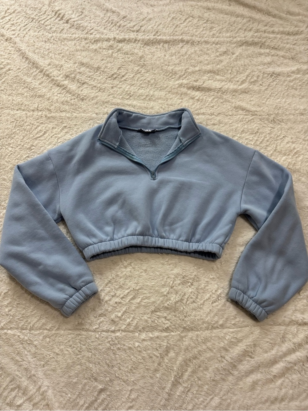 Cropped Quarter-Zip Pullover in Dusty Blue